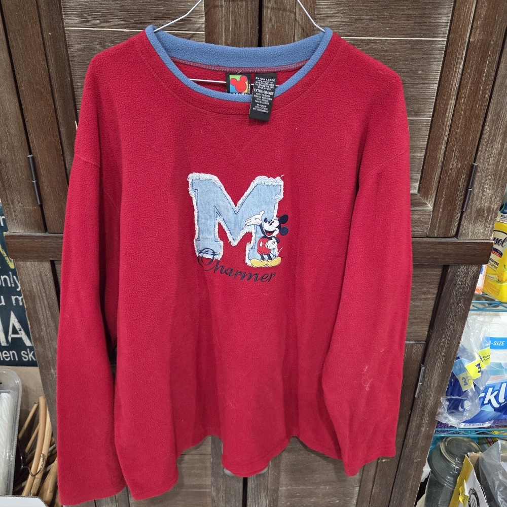 Disney Mickey Charmer Long Red Sleeve Sweatshirt Size XL Mickey Mouse Vintage - Picture 1 of 4